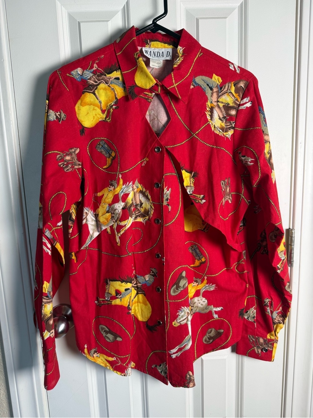 Vintage Red Western Print Button-Down Shirt
